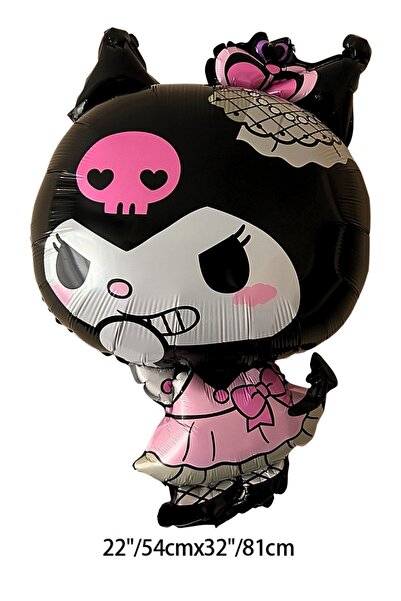 PARTİAVM 1 Year Old Double Kuromi Theme Birthday Set Black Number Confetti Transparent Balloon Helium Compatible Flying Balloon