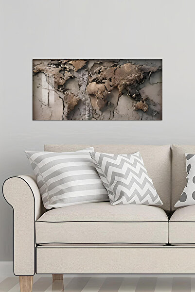 kutuTR 3D Görünümlü 2D Baskı Temperli Cam Tablo –Dünya Haritası Kabartma Görünümlü UV Baskı 60x30 cm TVD100