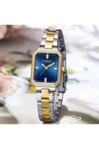 Curren Women Watch 9102 Rectangular Quartz Luxury Waterproof Gold/Blue