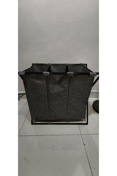 GBMOTION Gri, 3 Bölmeli Çamaşır Sepeti – Metal Ayaklı, Katlanabilir Kirli Sep...