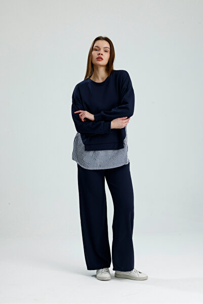 VOICTEC Women's Modal Fabric Soft Touch Shirt Paneled Sweat Pants Double Set