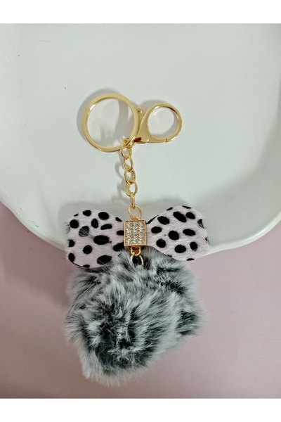 mos&more by mosev Gray Pompom Bag Ornament Accessory Keychain, Car Ornament, Bag Charm