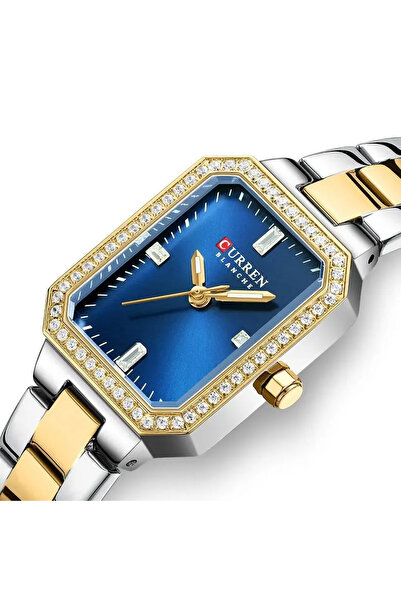 Curren Women Watch 9102 Rectangular Quartz Luxury Waterproof Gold/Blue