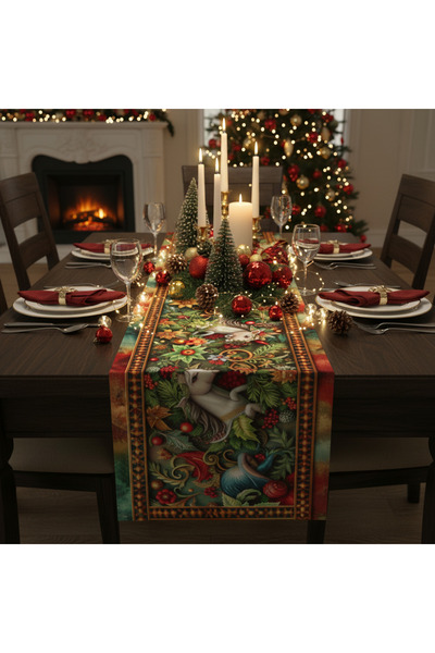 tarzınısec Christmas Themed Digital Printed Runner Cover Christmas 40X140 cm