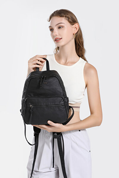 Hüvendo Barcelona Medium Size Multi-Pocket Soft Design Sports and Casual Women's Backpack Black