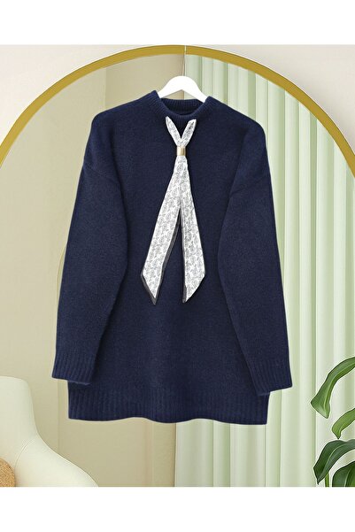 Modamorfo Πλεκτό πουλόβερ με φουλάρι - Ναυτικό