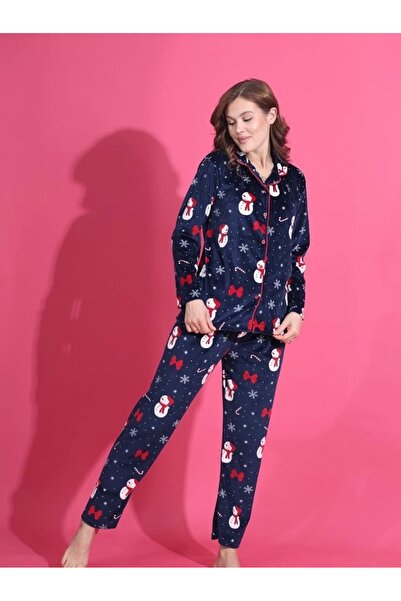 BOYRAZ Velvet Christmas Patterned Women's Pajama Set – Size Range S–Xxl