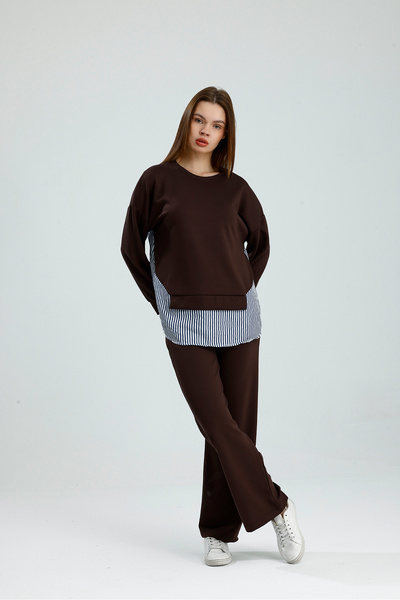 VOICTEC Women's Modal Fabric Soft Touch Shirt Paneled Sweat Pants Double Set