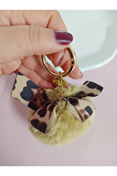mos&more Leopard Pompom Bag Ornament Accessory Keychain, Car Ornament, Bag Charm
