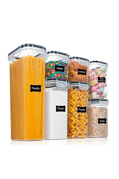 Salestore.ro Set 7 Airtight Food Storage Containers Salestore.ro® BPA-free Plastic, Transparent/Black