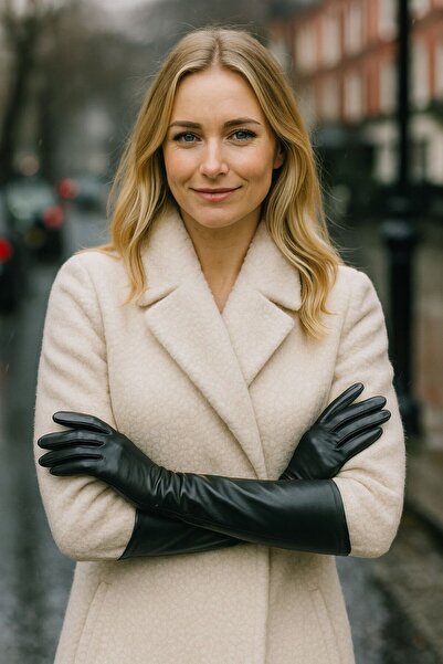 BALIENTE Black Faux Leather Elbow Length Women Gloves