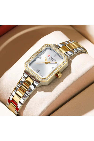 Curren Women's Watch 9102 — Luxury Rectangular Quartz, Elegant Waterproof Dial (Gold/Blue)