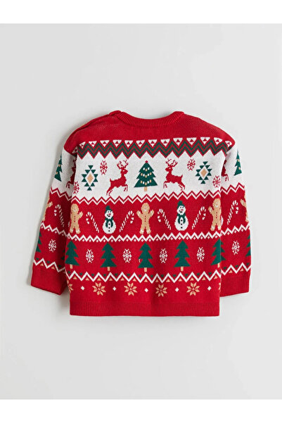 LC Waikiki Baby Red Crew Neck Long Sleeve Christmas Themed 100% Cotton 2-Piece Baby Boy Set