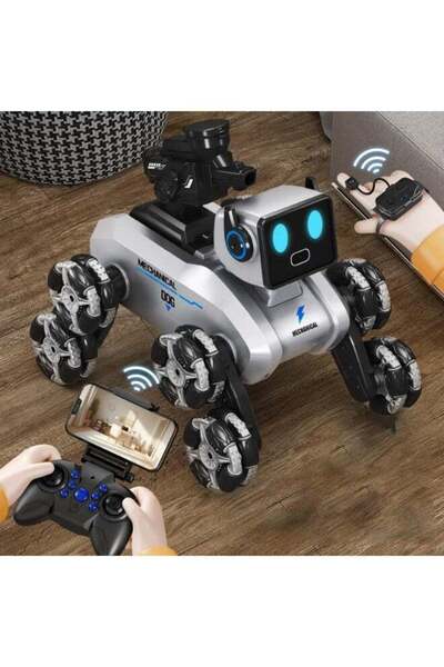 BORTONY RC Stunt Dog 8-Wheel Robot Car with Smoke, Lights & Music