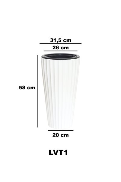 Bliss Lilyum Dekoratif Çizgili Saksı Vazo & Şemsiyelik Beyaz Renk 58 cm (İçliksiz)