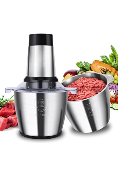 Potscove Electric chopper, 4 high quality stainless steel blades, 2L, stainless steel container, Black
