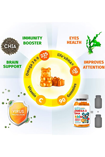 LINE ONE Kid's Gummy Omega 3 with DHA Children Dietary Supplement Multi Vitamins