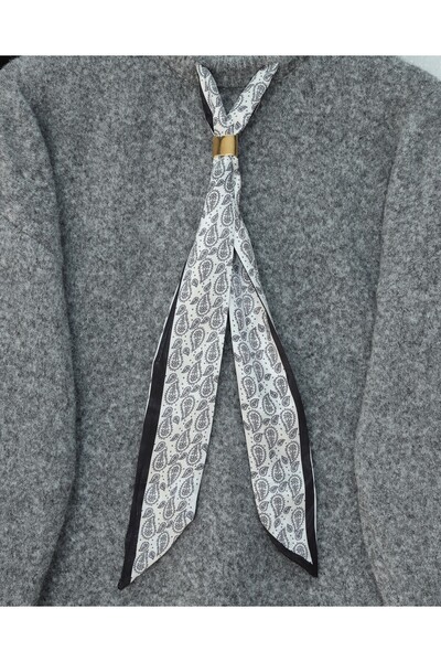 Modamorfo Pulover tricotat moale cu eșarfă - Gri