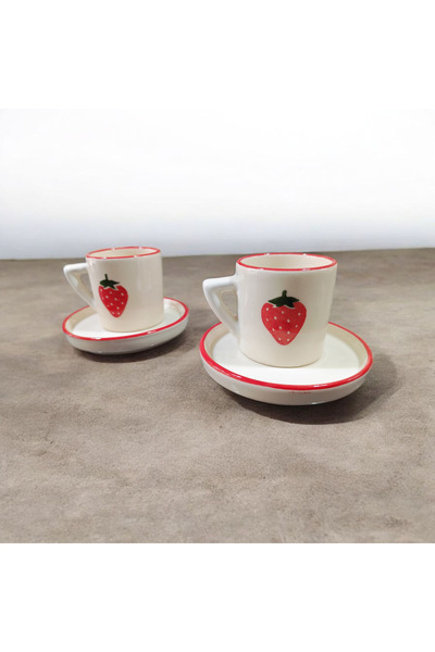 Ganita home Coffee Cup Strawberry 2 Persons 4 Pieces Double Size 100 ml