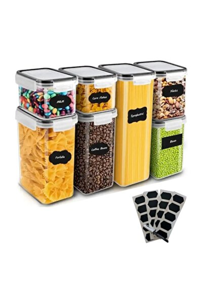 Salestore.ro Set 7 Airtight Food Storage Containers Salestore.ro® BPA-free Plastic, Transparent/Black