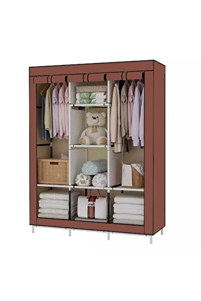 PORKY Shop Portable Textile Wardrobe 6 Shelves, 2 Hanger Sections, 4 Pockets, 170x135x45cm