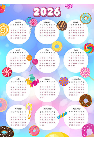 Rana İkra Art 2026 Şeker Temalı Takvim (32.9×50 Cm)(İNGİLİZCE)