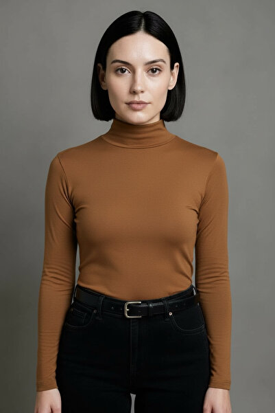 Loren Kadın Uzun Kollu Penye Likralı Yarım Balıkçı Body