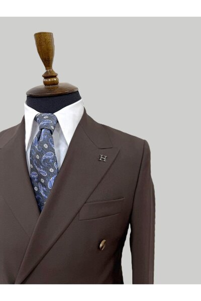 HERMOSE Brown Double-Breasted Modern Fit Suit