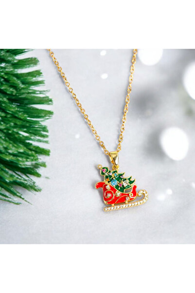 REBORN DESIGN Steel Gold Color Christmas Pendant with Sleigh and Pine Tree Fi...