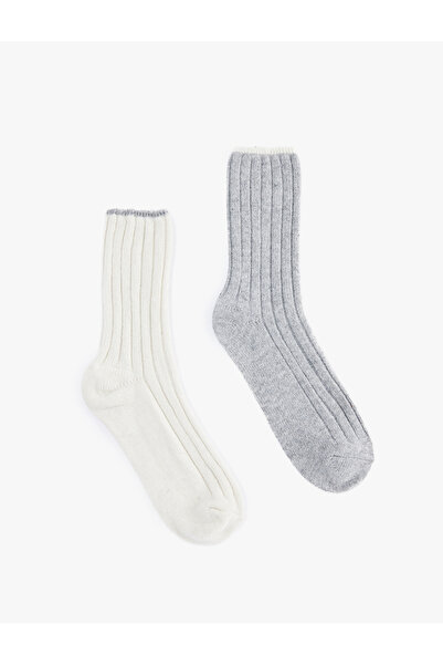 Koton Комплект от 2 чифта дебели чорапи от смес от овча вълна с райета