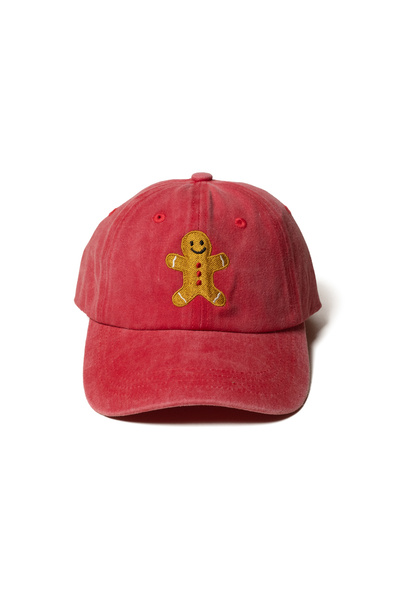 Nome Studio Red Christmas Hat Cookie Man Embroidered Red Hat Cotton Adjustable New Year Gingerbread