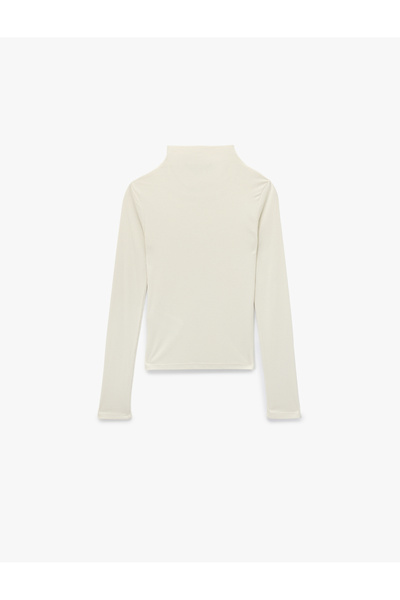 Koton Slim Fit Modal Fabric Long Sleeve Flowy Mock Neck Blouse