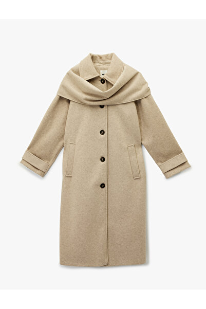 Koton Scarf Coat with Buttoned Pockets and Long Sleeves