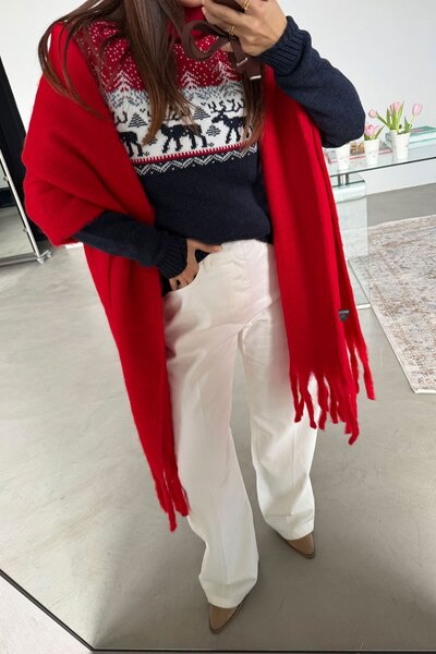 Özge Özgenç Turtleneck Deer Patterned Wool Sweater