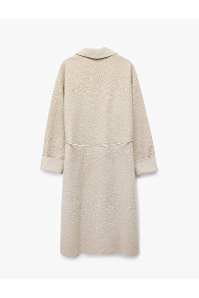 Koton Long Sleeve Pocket Detailed Belted Long Boucle Coat