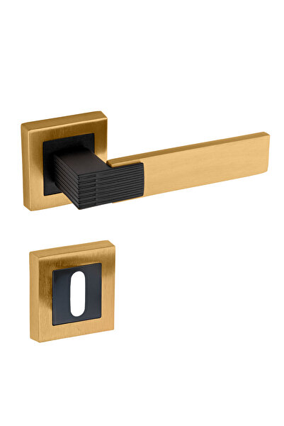 zerafev PREMİUM AHENK KARE ROZETLİ KAPI KOLU (ODA-WC-YALE KİLİT TİPLERİ)(TAKIM) ALTIN-SİYAH