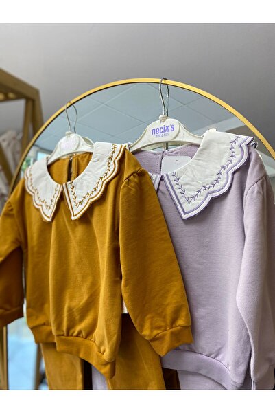 ZEYD ÇOCUK GİYİM Two-Strand Embroidered Collar Girl's Suit