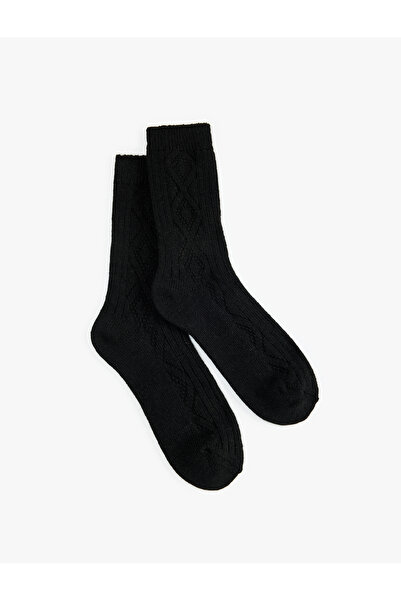 Koton Șosete texturate cu model baklava, amestecate cu lână de oaie groasă