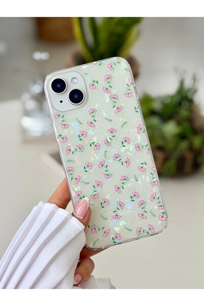 Go Aksesuar iPhone 14 Plus - 15 Plus Compatible 2in1 Flower Color Changing Shiny Design Silicone Case