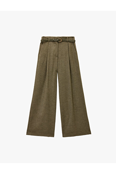 Koton Loose Fit Cepli Pileli Kemerli Palazzo Kumaş Pantolon