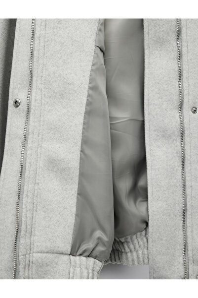 Koton Mock Neck Kaşe Bomber Jacket with Long Sleeves, Pockets and Zipper