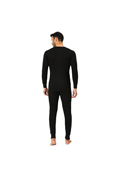 AMPM MEN'S COTTON BLENDED SOFT INNER FULL BODY THERMAL SET - BLACK