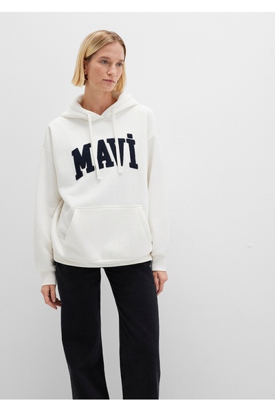Mavi φούτερ με λογότυπο patchli oversized (φαρδιά εφαρμογή)