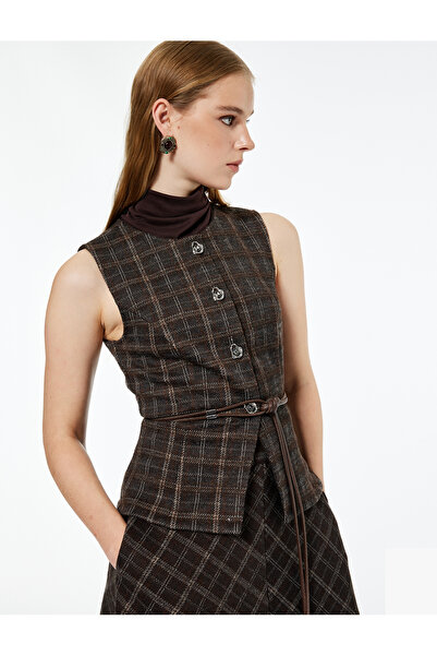 Koton X Melis Ağazat - Καρό γιλέκο με κορδόνια και ζώνη με κουμπιά