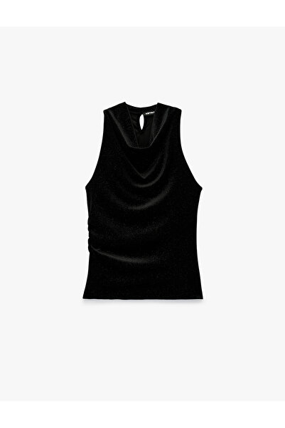 Koton Slim Fit Sleeveless Degaje Collar Glitter Velvet Blouse