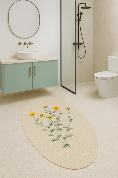 Most Rug Store Digital Baskılı Kaymaz Makinede Yıkanabilir OVAL PAPATYA Desen Banyo Mutfak Paspas Halı