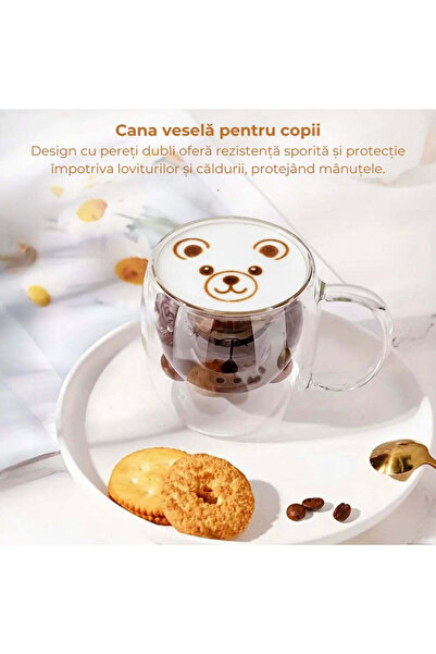 dealshopromania Σετ 4 θερμομονωτικών γυάλινων φλιτζανιών καφέ Coffe Bear Mode...