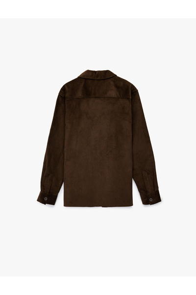 Koton Regular Fit Cotton Pocket Classic Collar Long Sleeve Corded Fabric Velvet Shirt Jacket