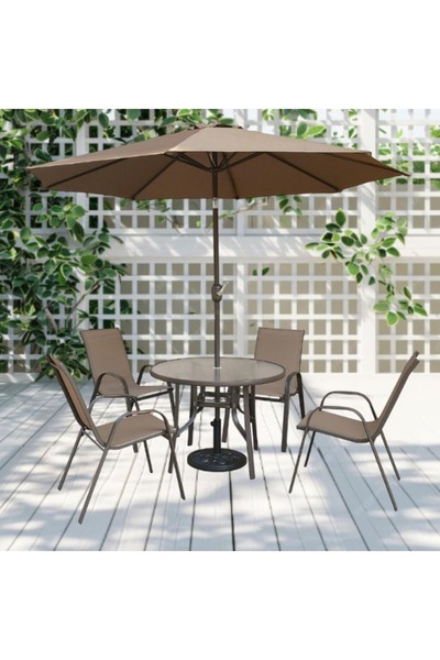 DEC4 Outdoor dining table set with 4 chairs and umbrella