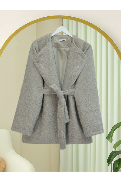 Modamorfo Lined Single Button Belted Bearded Cap - Stone